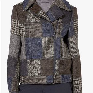 BCBGMAXAZRIA Women's Leo Woven Patchwork Moto Jacket